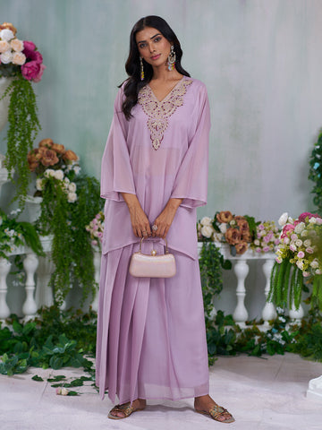 Dusty Lilac Embroidered Top with Blouse and Drape Skirt