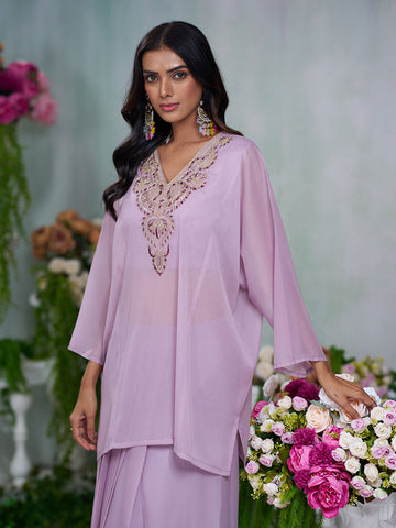 Dusty Lilac Embroidered Top with Blouse and Drape Skirt