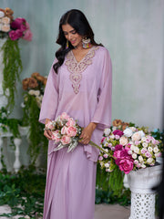 Lavendar Georgette Zari sequence Thread Embroidery Kurta With Drape Skirt