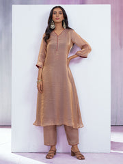Steel Grey Silk Blend Solid Kurta with Pant Set