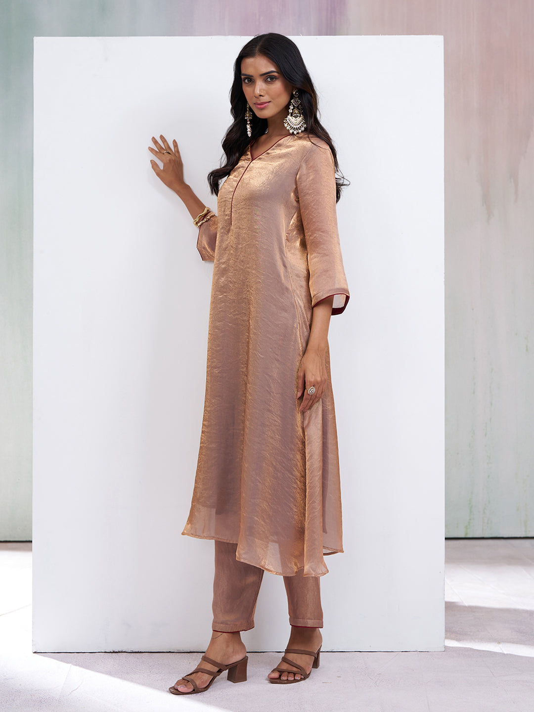 Steel Grey Silk Blend Solid Kurta with Pant Set