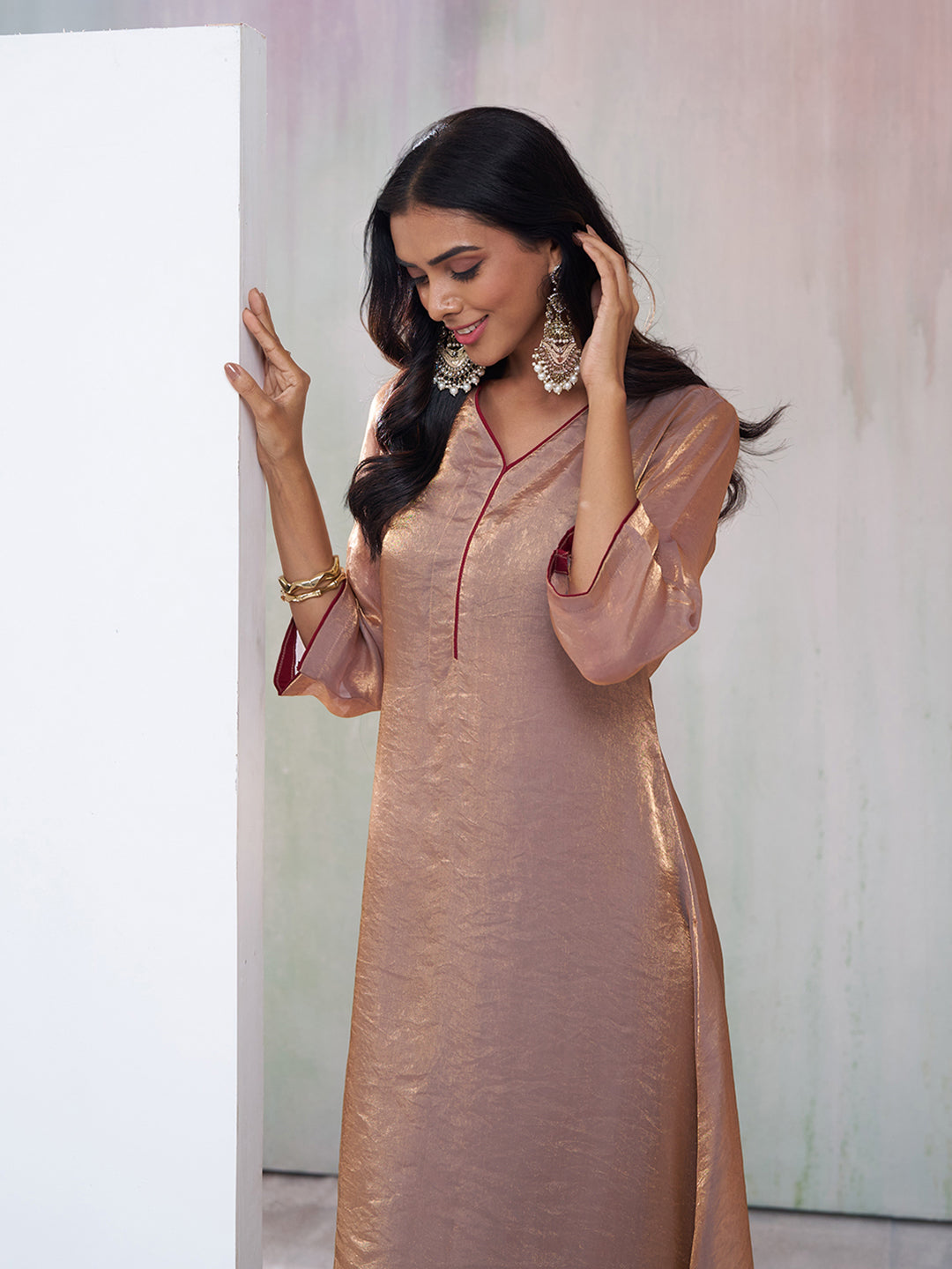 Steel Grey Silk Blend Solid Kurta with Pant Set