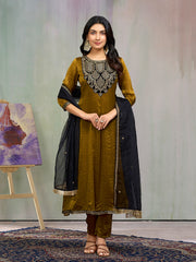 Golden Kurta Set with Embroidered Dupatta