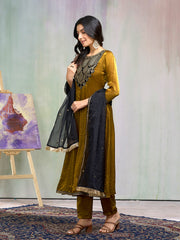 Golden Kurta Set with Embroidered Dupatta