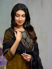 Golden Kurta Set with Embroidered Dupatta