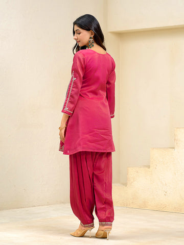 Pink Silk Blend Zari Cording Sequence Embroidered Kurta With Pant