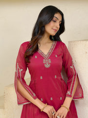 Pink Silk Blend Zari Cording Sequence Embroidered Kurta With Pant