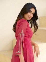 Pink Silk Blend Zari Cording Sequence Embroidered Kurta With Pant