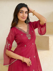 Pink Embroidered Kurta Set with Dhoti Pants