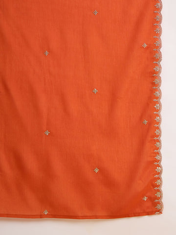 Orange Chinon Zari Sequence Thread Embroidered Kurta with Pant and Dupatta