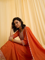 Orange Embroidered Kurta Set with Dupatta