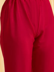 Red Chinon Zari Sequence Thread Embroidered Coding With Gotta Patti Lace Kurta With Pant And Dupatta Set