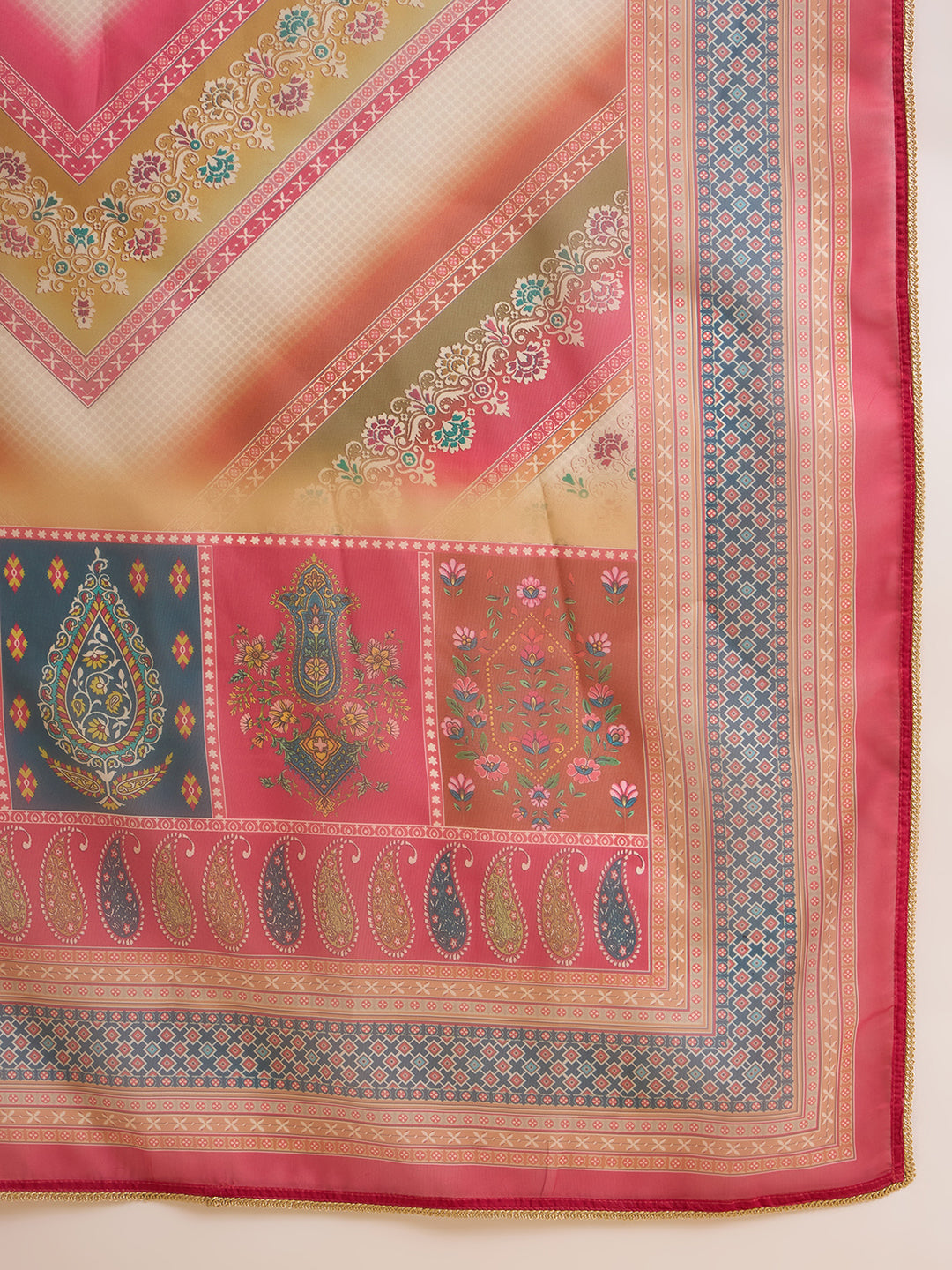 Red Chinon Zari Sequence Thread Embroidered Coding With Gotta Patti Lace Kurta With Pant And Dupatta Set