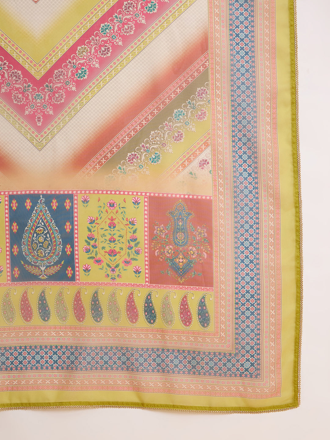 Olive Green Chinon Zari Sequence Thread Embroidered Coding With Gotta Patti Lace Kurta With Pant And Dupatta Set