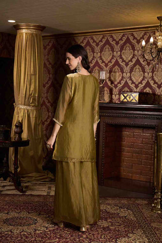Elegant Olive Green Metallic Sharara Set