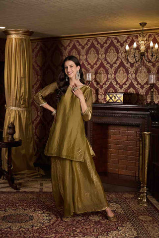 Elegant Olive Green Metallic Sharara Set