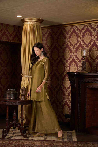 Elegant Olive Green Metallic Sharara Set