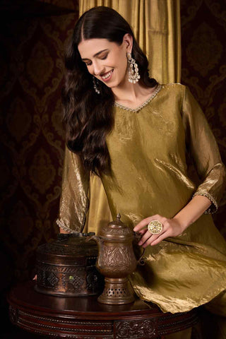 Elegant Olive Green Metallic Sharara Set