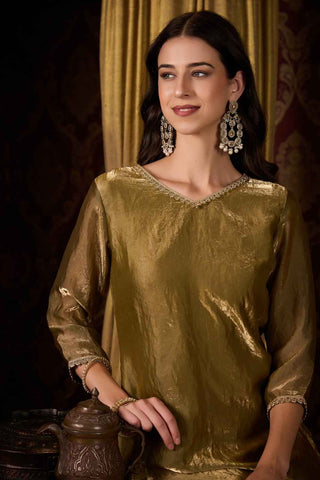 Elegant Olive Green Metallic Sharara Set