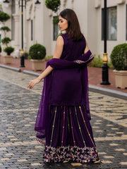 Purple Georgette Zari sequence Thread EmbroideryKurta with Palazzo and Dupatta Set