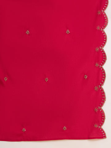Red Chinon Zari Sequence Thread Embroidered With Coding Kurta With Pant And Dupatta Set