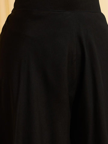 Black Embroidered Kurta with One-Side Embroidered Dupatta & Plazzo