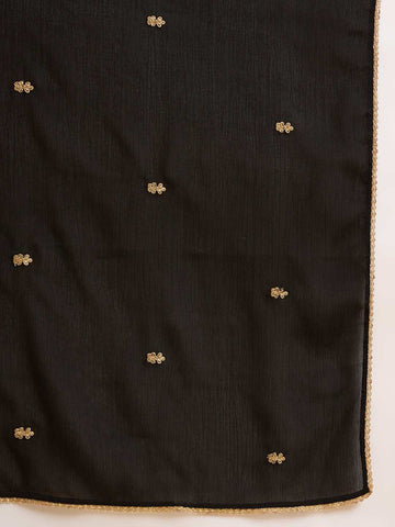 Black Embroidered Kurta with One-Side Embroidered Dupatta & Plazzo