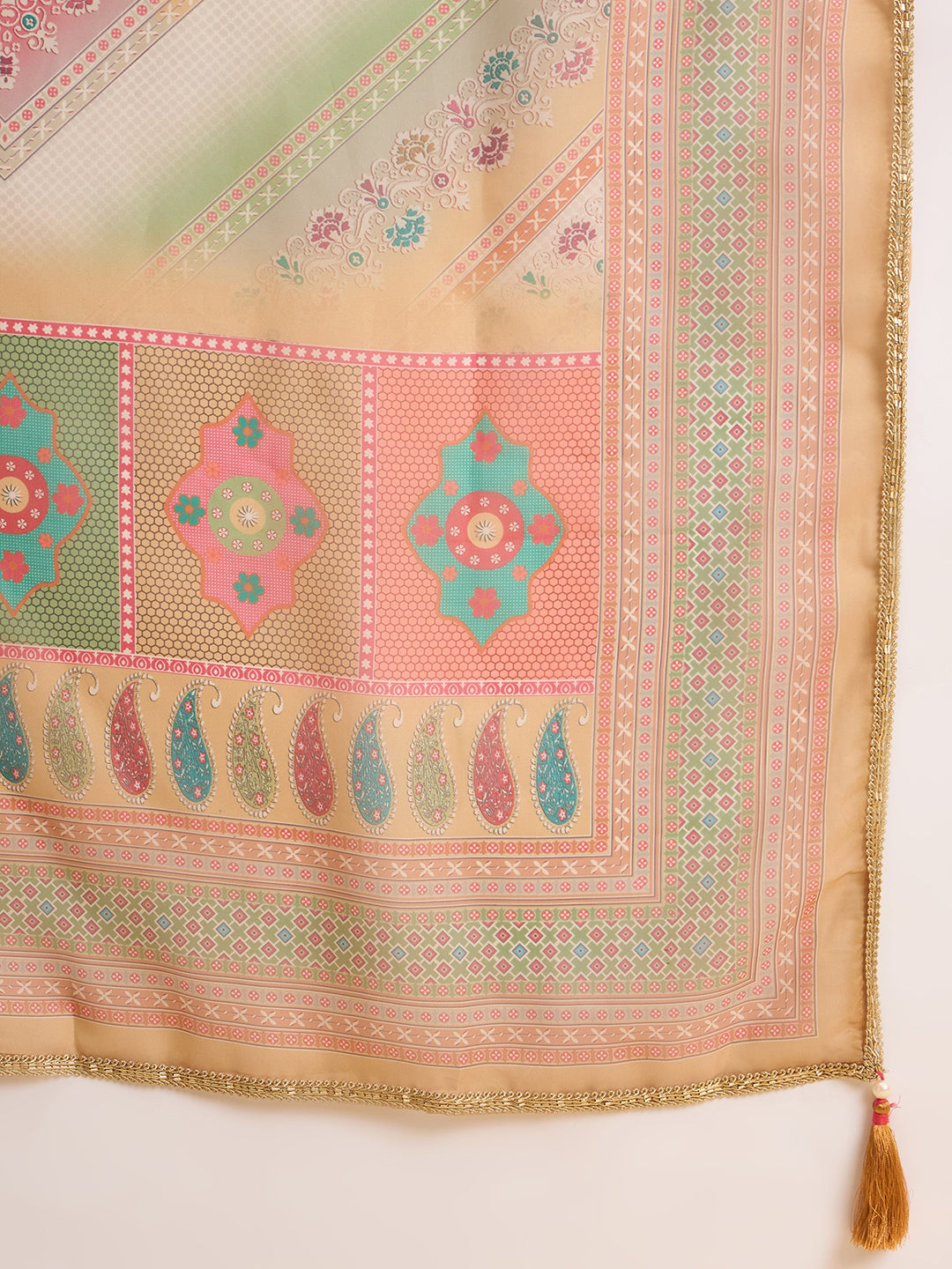 Mustard Chiffon Zari Sequence Thread Embroidered With Coding Kurta With Pant And Dupatta Set