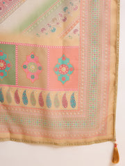 Mustard Chiffon Zari Sequence Thread Embroidered With Coding Kurta With Pant And Dupatta Set