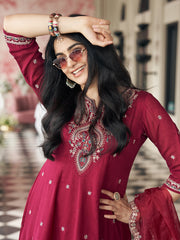Burgundy Vichitra Zari Sequence Embroidered Kurta With Patiala And Dupatta Set