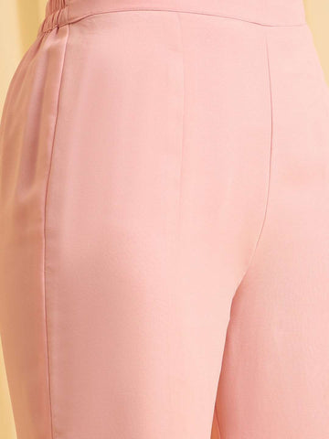 Light Pink Embroidered Kurti with Matching Flared Pajamas and Dupatta Set