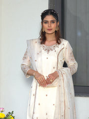 White Star GeorgetteZari Sequence Thread Embroidered Kurta With Palazzo And Dupatta Set