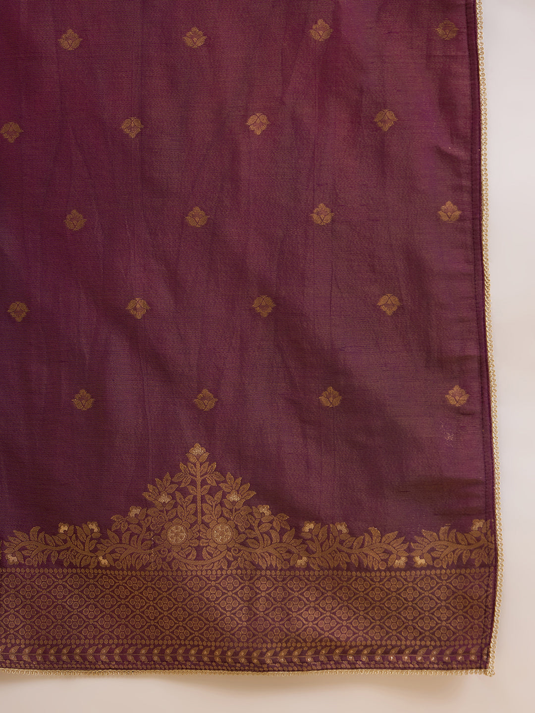 Wine Silk Blend Zari Sequence Embroidered Kurta With Palazzo And Dupatta Set