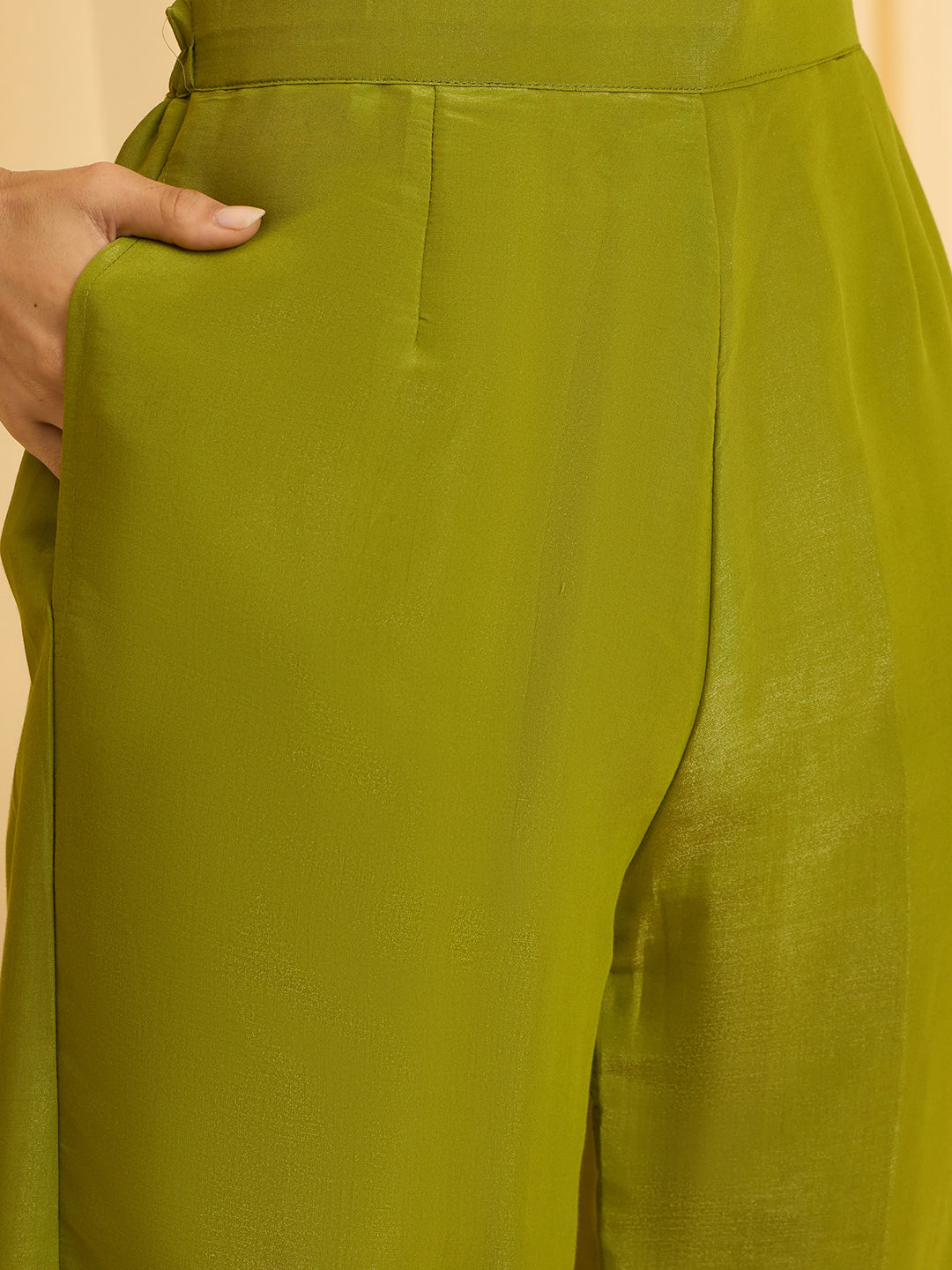 Olive Green Silk Blend Zari Sequence Embroidered Kurta With Palazzo And Dupatta Set