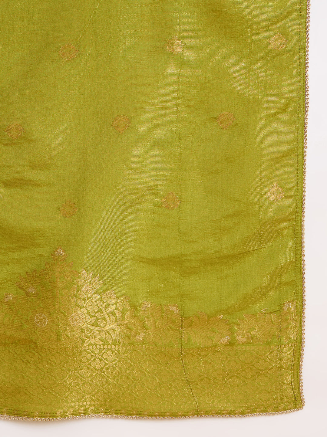 Olive Green Silk Blend Zari Sequence Embroidered Kurta With Palazzo And Dupatta Set