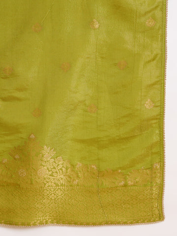 Olive Green Silk Blend Zari Sequence Embroidered Kurta With Palazzo And Dupatta Set