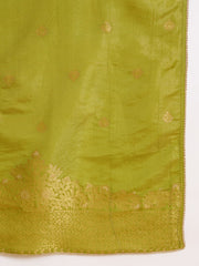 Olive Green Silk Blend Zari Sequence Embroidered Kurta With Palazzo And Dupatta Set