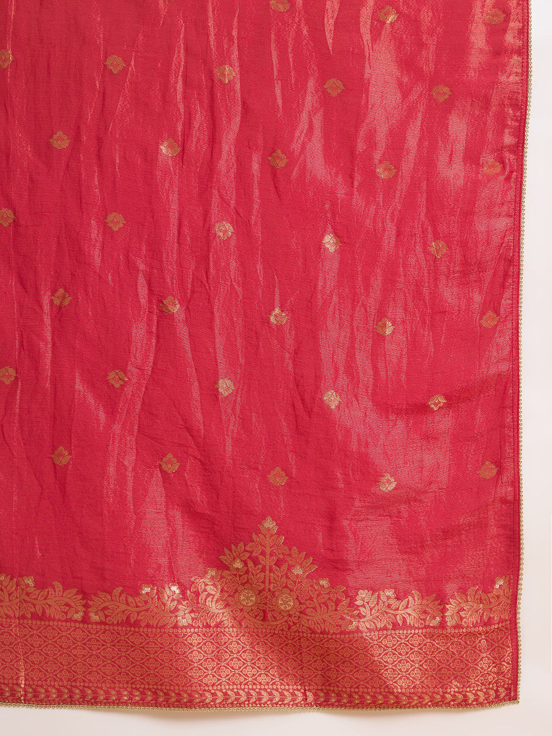 Rani Pink Silk Blend Zari Sequence Embroidered Kurta With Palazzo And Dupatta Set