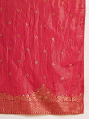 Rani Pink Silk Blend Zari Sequence Embroidered Kurta With Palazzo And Dupatta Set