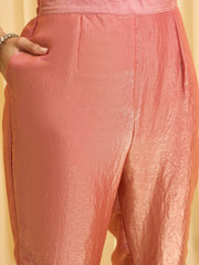 Peach silk Blend Zari Sequence Thread Embroidered Coding With beaded drops Kurta With Pant And Dupatta Set