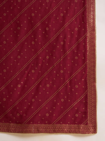 Peach silk Blend Zari Sequence Thread Embroidered Coding With beaded drops Kurta With Pant And Dupatta Set