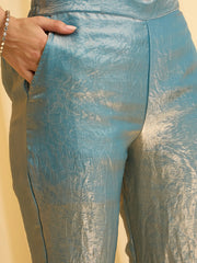 Sky Blue silk Blend Zari Sequence Thread Embroidered Coding With beaded drops Kurta With Pant And Dupatta Set