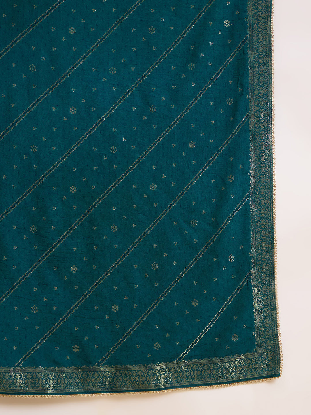 Sky Blue silk Blend Zari Sequence Thread Embroidered Coding With beaded drops Kurta With Pant And Dupatta Set