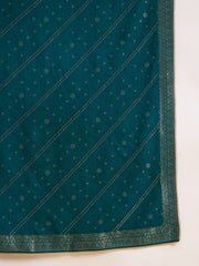Sky Blue silk Blend Zari Sequence Thread Embroidered Coding With beaded drops Kurta With Pant And Dupatta Set