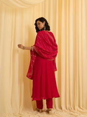 Red silk Blend Zari Sequence Thread Embroidered Coding With beaded drops Kurta With Pant And Dupatta Set