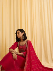 Red silk Blend Zari Sequence Thread Embroidered Coding With beaded drops Kurta With Pant And Dupatta Set