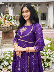Purple Chinon Zari Sequence Thread Embroidered With Coding Kurta With Pant And Dupatta Set
