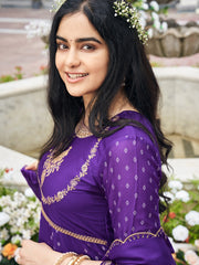 Purple Chinon Zari Sequence Thread Embroidered With Coding Kurta With Pant And Dupatta Set