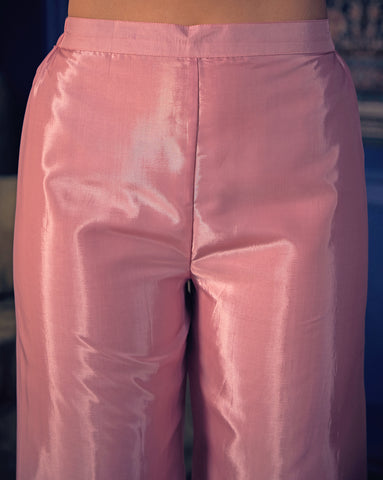 Metallic Rose Pink Mirror-Work Kurta and Palazzo Set