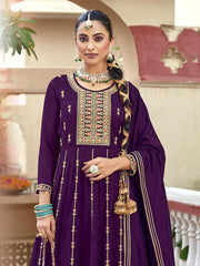 Purple Zari Sequence Thread Embroidery Kurta With Pant And Dupatta